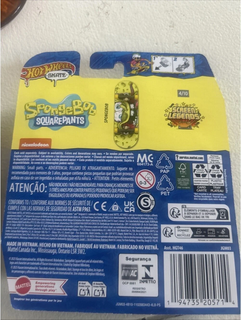 Hot Wheels Skate Screen Legends Nickelodeon SpongeBob SquarePants 5/8